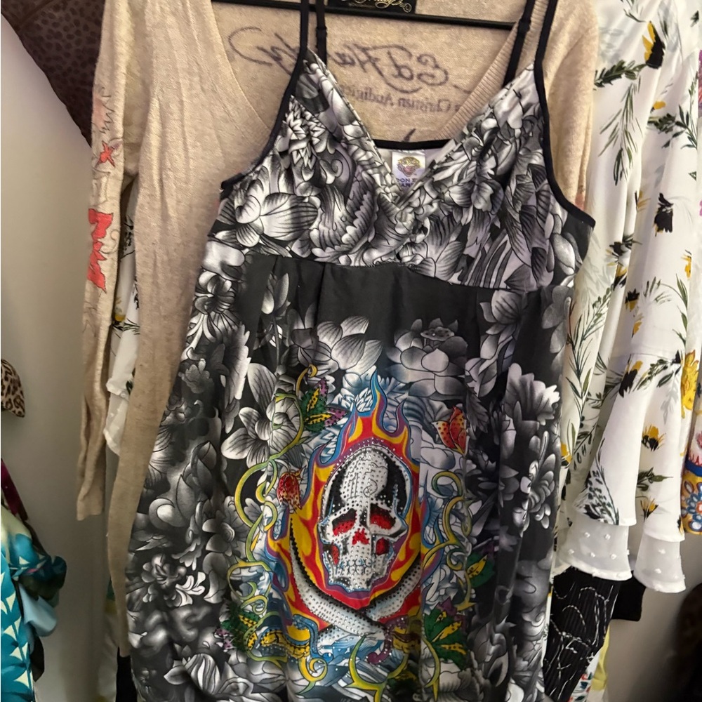 Edgy Floral Skull Print Mini Dress